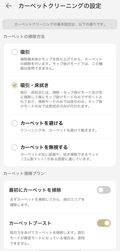 Dreame(ドリーミー)D20 Ultraのカーペットクリーニング設定