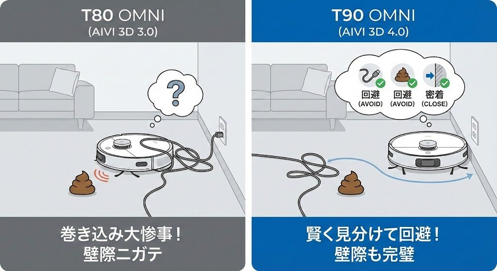 【障害物回避】T90 OMNIの「AIVI 3D 4.0」とT80 OMNIの「AIVI 3D 3.0」の差