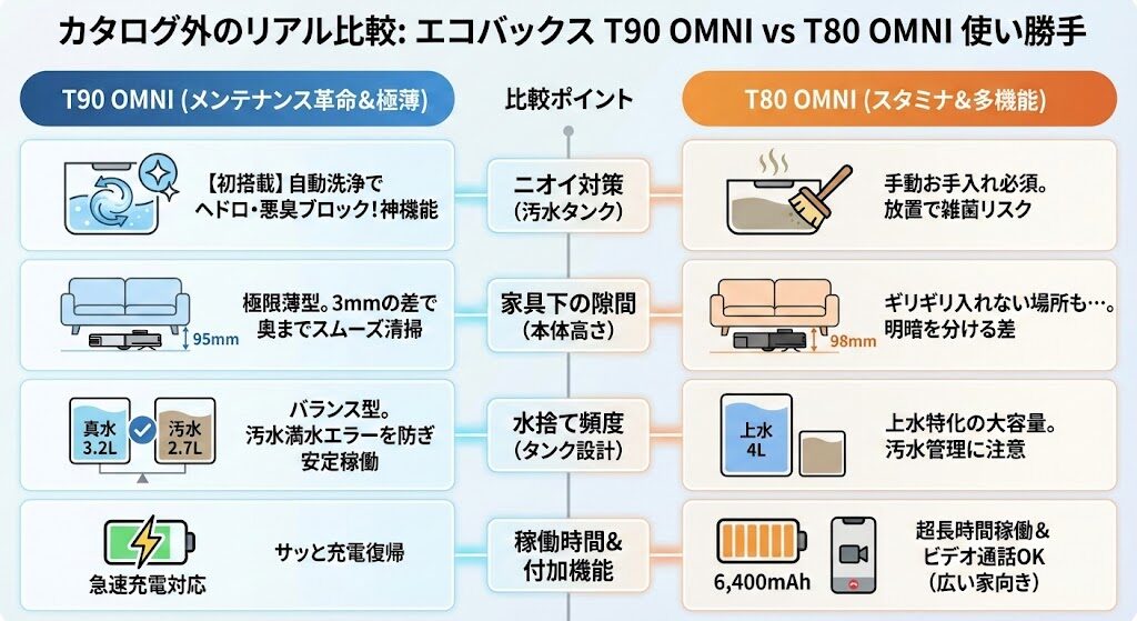 カタログにないリアルな違いを比較!エコバックス「T90 OMNI」と「T80 OMNI」使い勝手で選ぶならどっち?