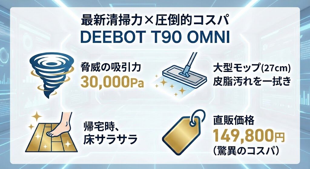 1-2. 最新の清掃力と圧倒的なコスパを求めるなら「T90 OMNI」