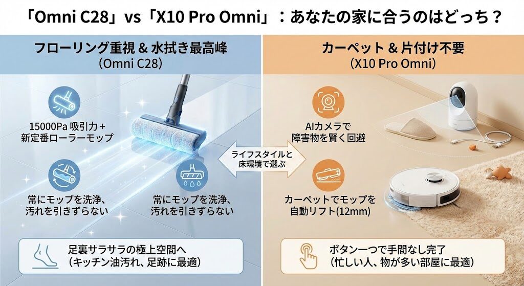 1. 【結論】アンカー Eufyの「Omni C28」と「X10 Pro Omni」はどっちがいい？