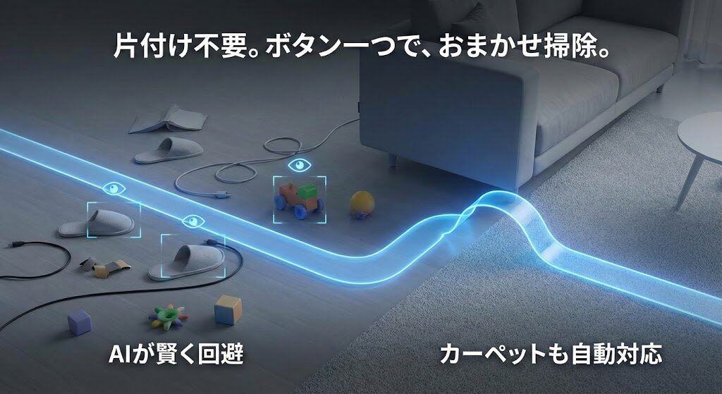 1-2. カーペット環境や「障害物回避（床の片付け不要）」を重視するなら『X10 Pro Omni』